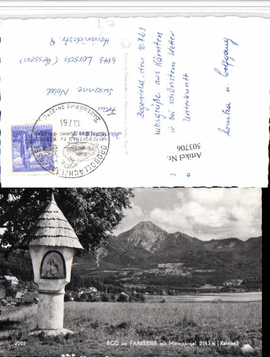 503706,Egg am Faakersee Bildstock m. Mittagskogel Bergkulisse