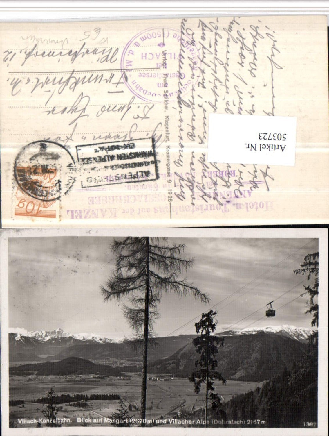503723,Kanzelbahn Seilbahn b. Villach m. Mangart Bergkulisse