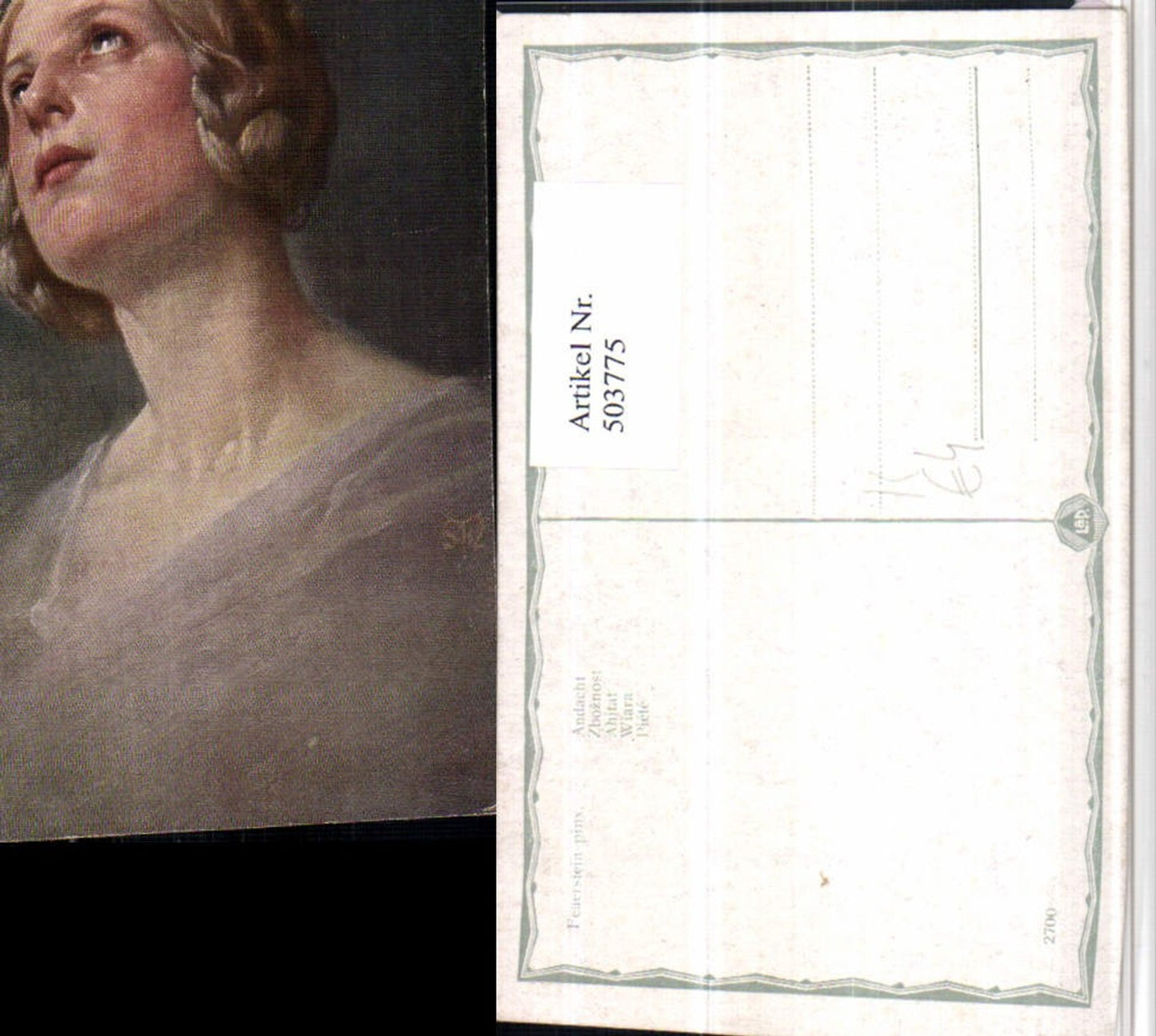 503775,Künstler AK Feuerstein Andacht Frau Portrait