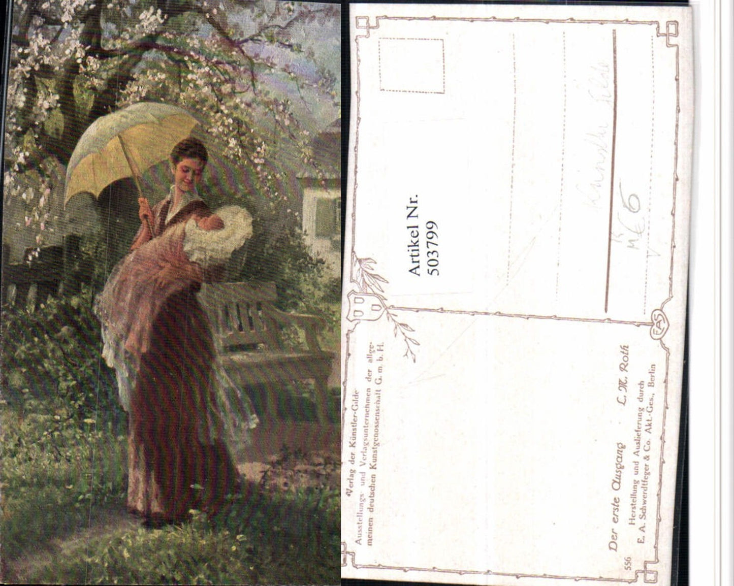503799,Künstler AK L.M. Roth Erster Ausgang Mutter Baby Schirm pub Künstler Gilde