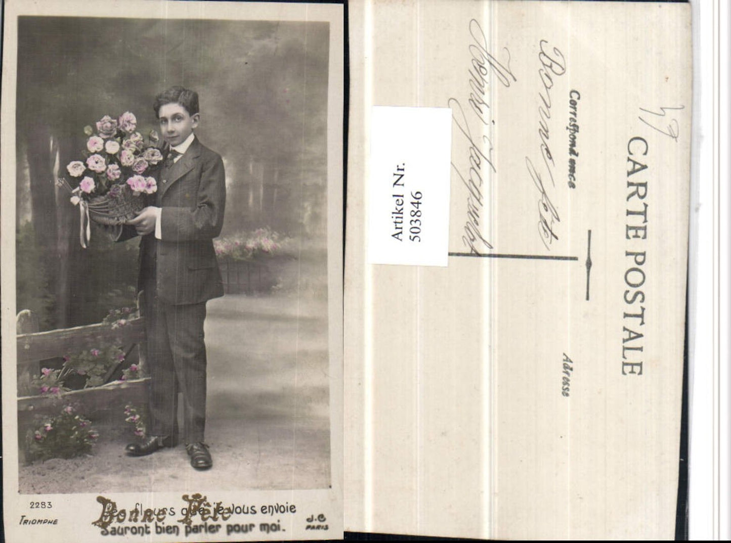 503846,Bonne Fete Mann Bub Junge in Anzug Blumen Rosen