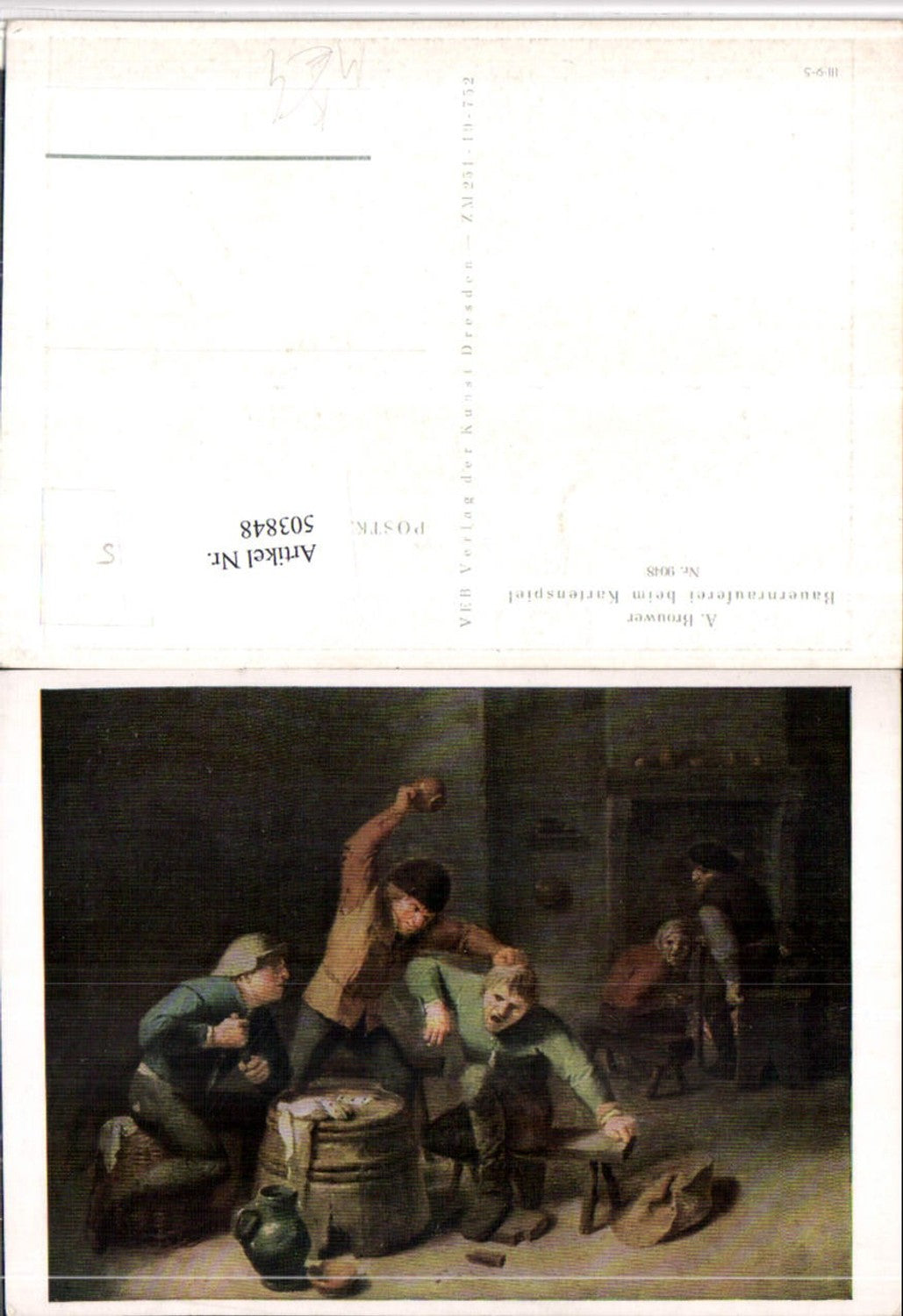 503848,Künstler AK A. Brouwer Bauernrauferei beim Kartenspiel Gruppe Männer