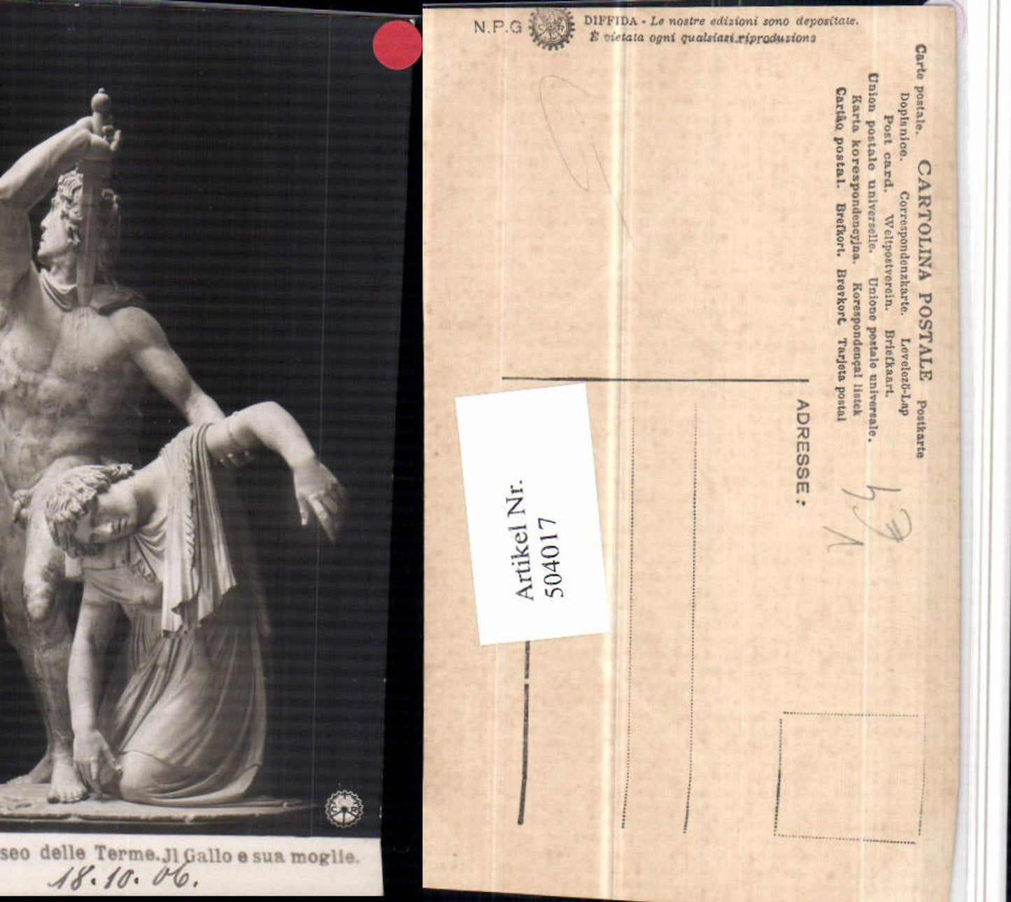504017,Roma Rom Museo Il Gallo e sua moglie Statue Akt pub NPG 226
