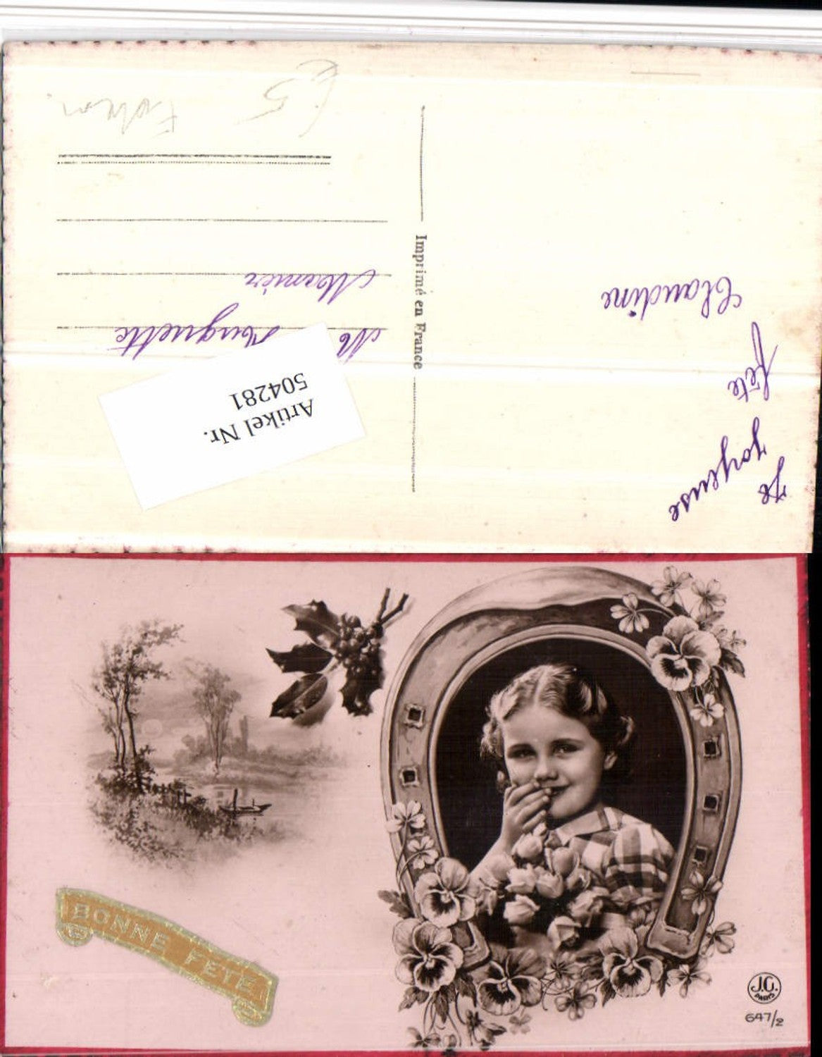 504281,Fotomontage Kind Portrait Hufeisen Blumen Landschaft