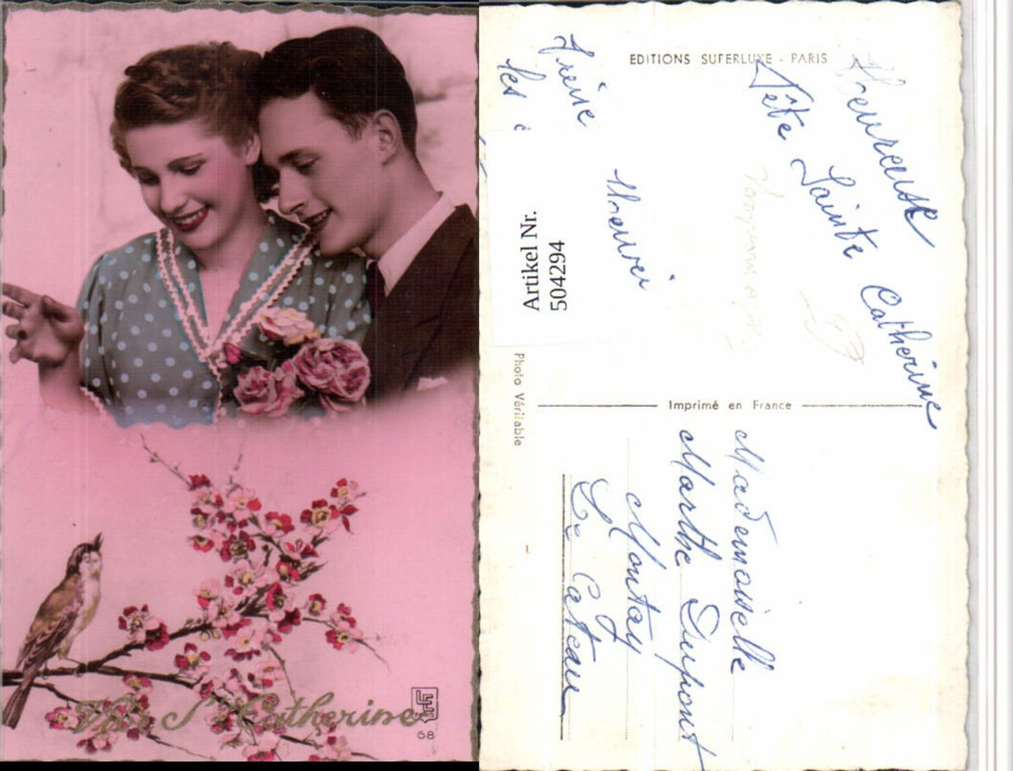 504294, Ste Catherine photomontage Love couple Roses Bird Flowering branch