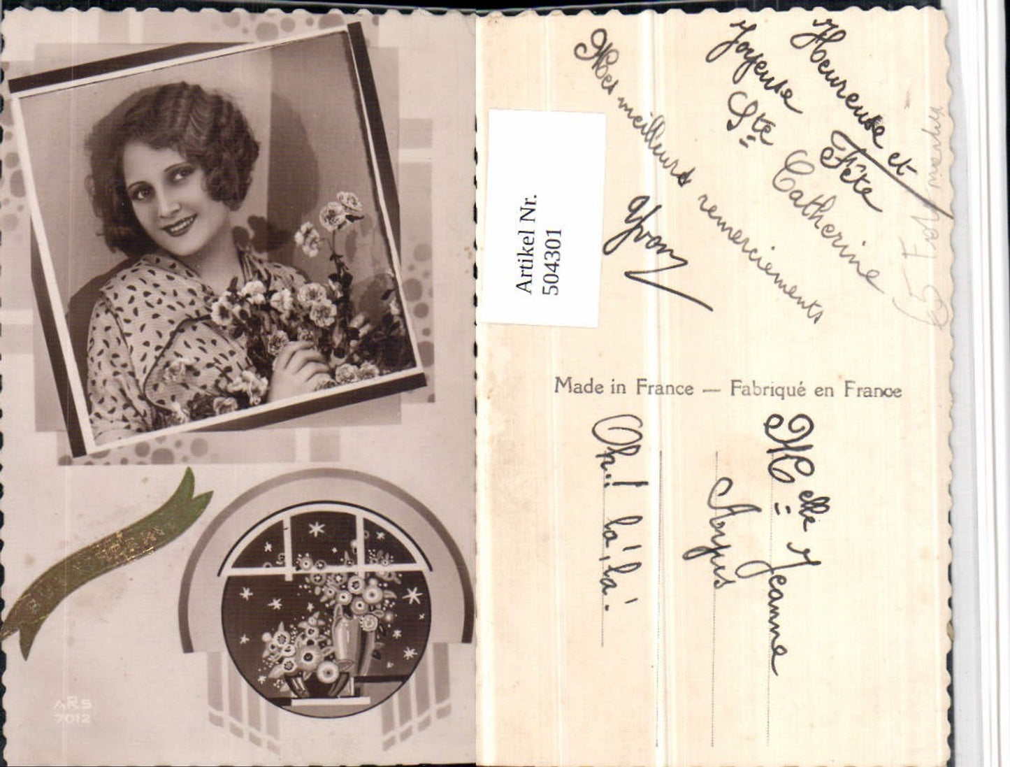 504301,Ste Catherine Fotomontage Frau Portrait Passepartout Blumen