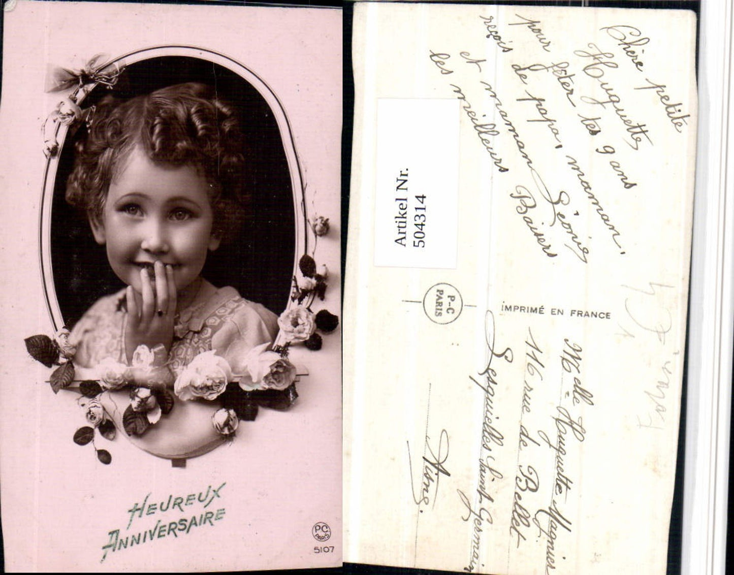 504314,Fotomontage Kind Portrait Passepartout Rosen pub PC Paris 5107