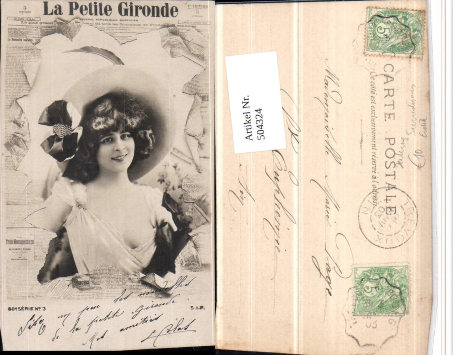 504324,La Petite Gironde Surrealismus Fotomontage Zeitung Erotik Frau m. Hut