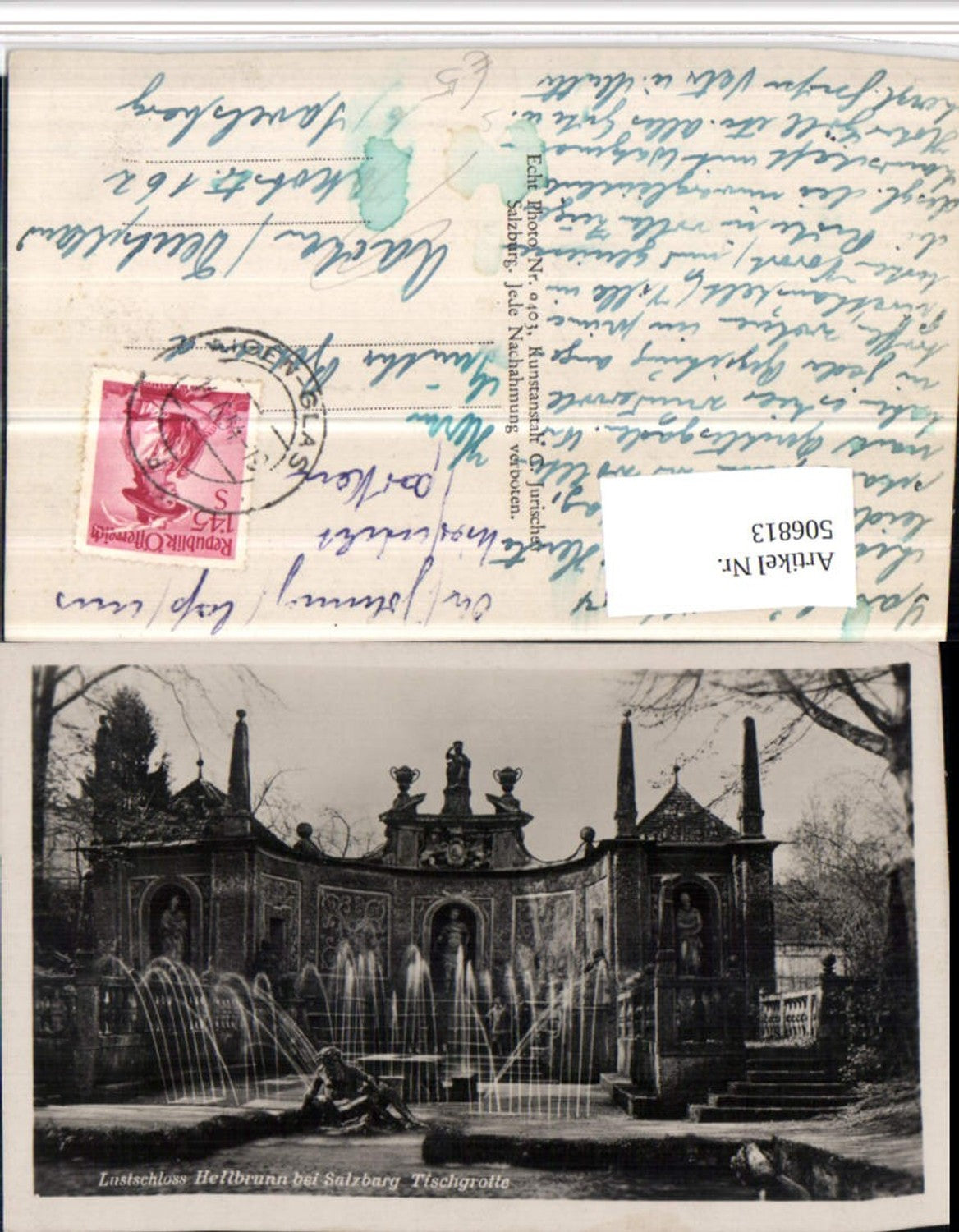 506813,Salzburg Hellbrunn Schloss Tischgrotte Wasserspiele Aigen-Glas Stempel