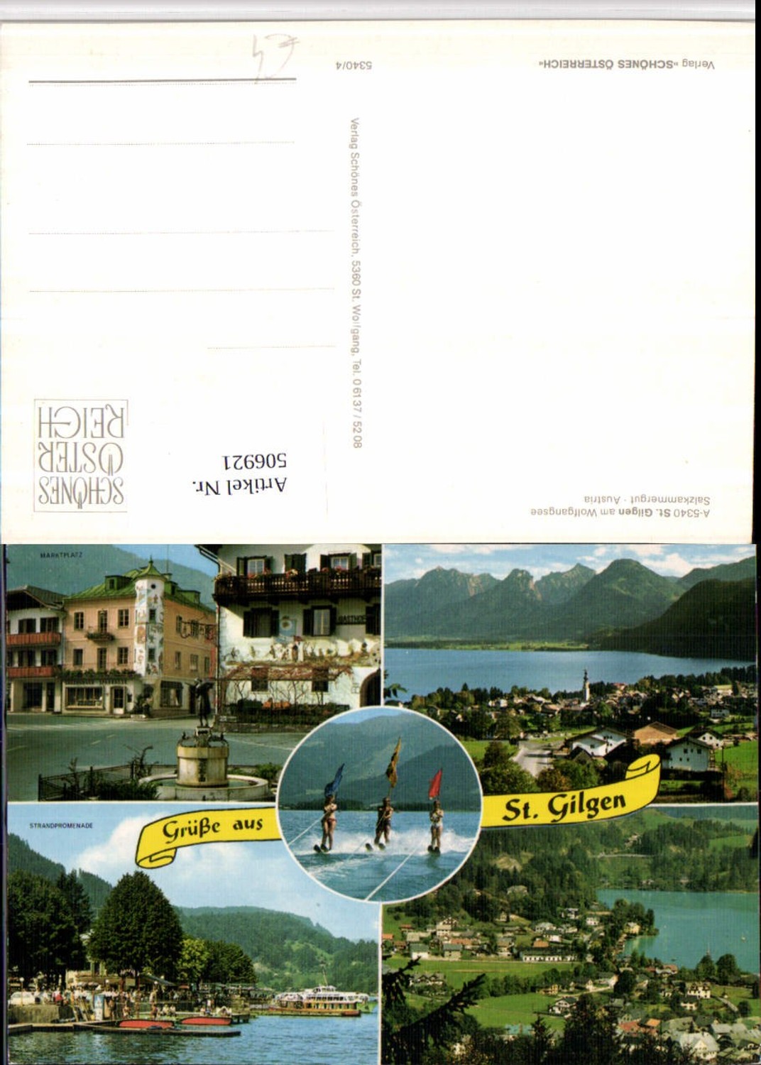 506921, St. Gilgen on Lake Wolfgang, complete view of the market square, multi-view map