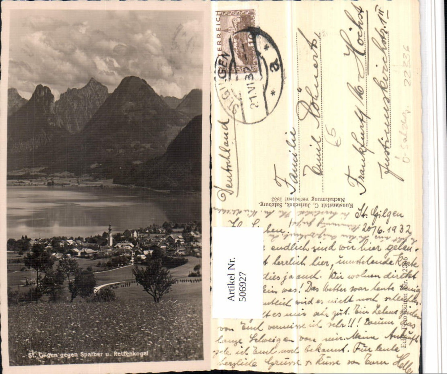 506927, St. Gilgen Total view against Sparber mountain scenery