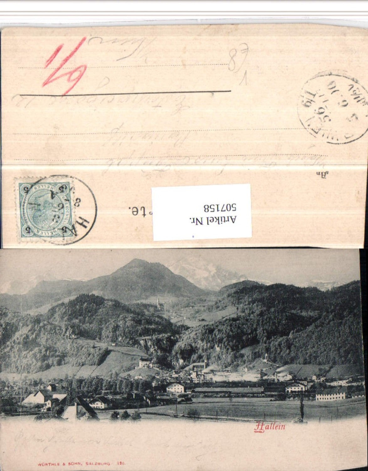 507158,Hallein Totale m. Dürrnberg Bergkulisse pub Würthle & Sohn