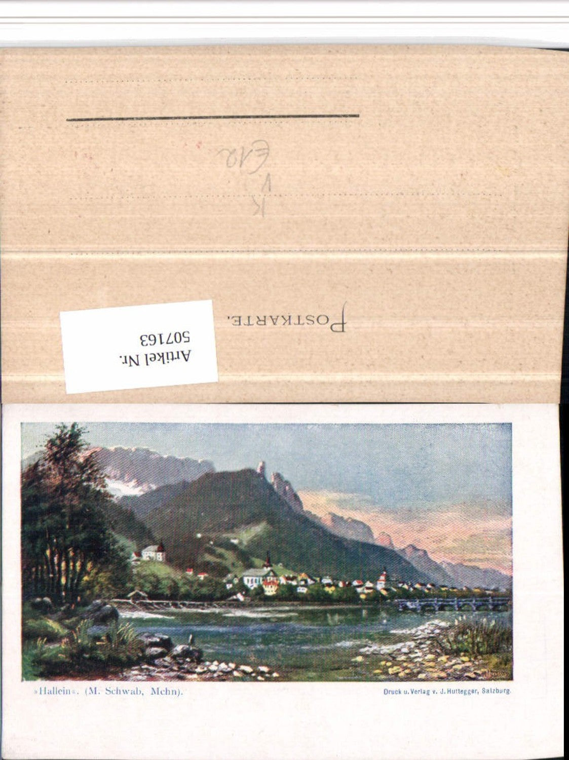 507163,Künstler AK M. Schwab Hallein Teilansicht pub J. Huttegger