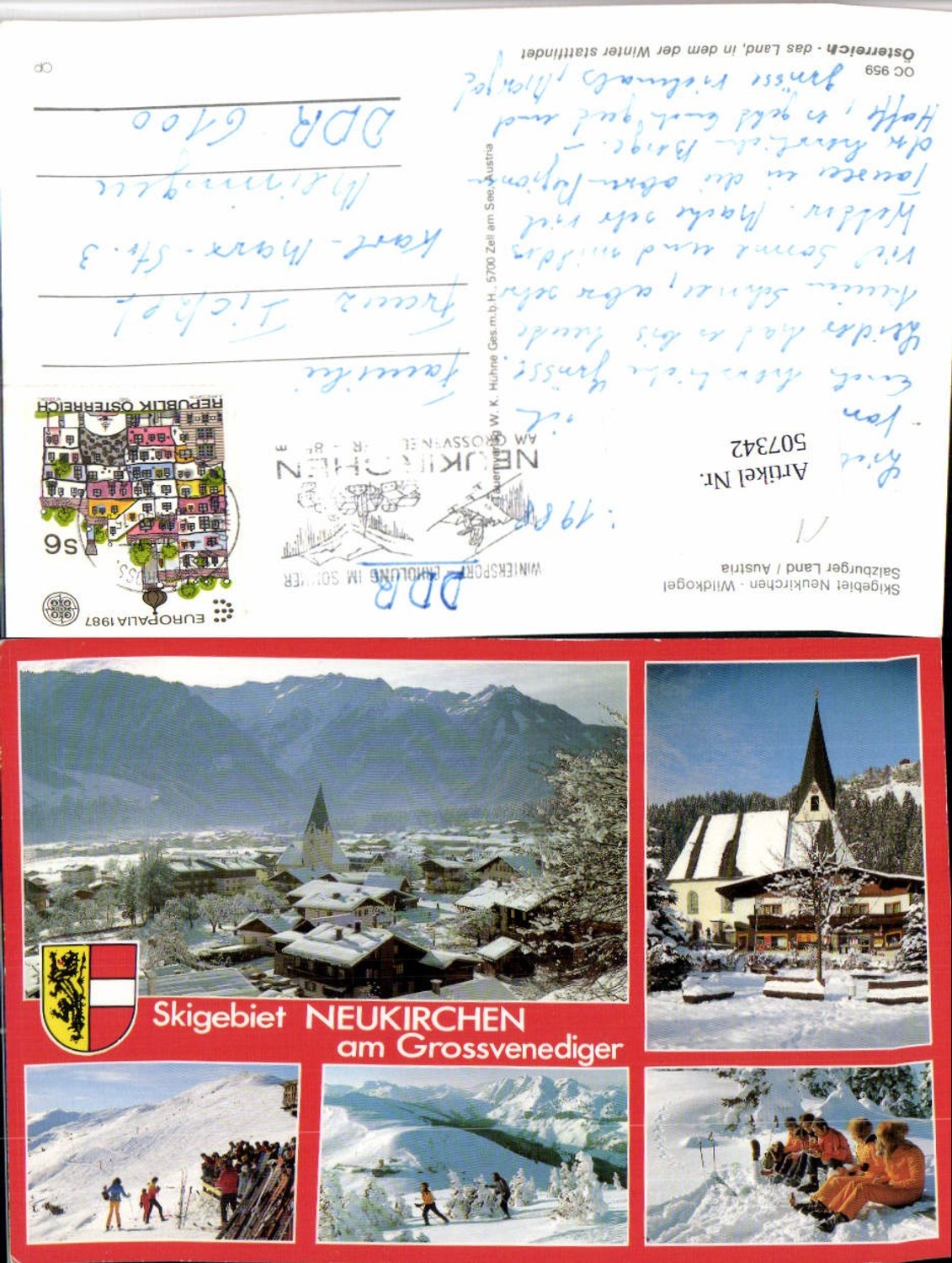 507342,Neukirchen Totale Kirche Langläufer Skifahrer Winterbilder Mehrbildkarte