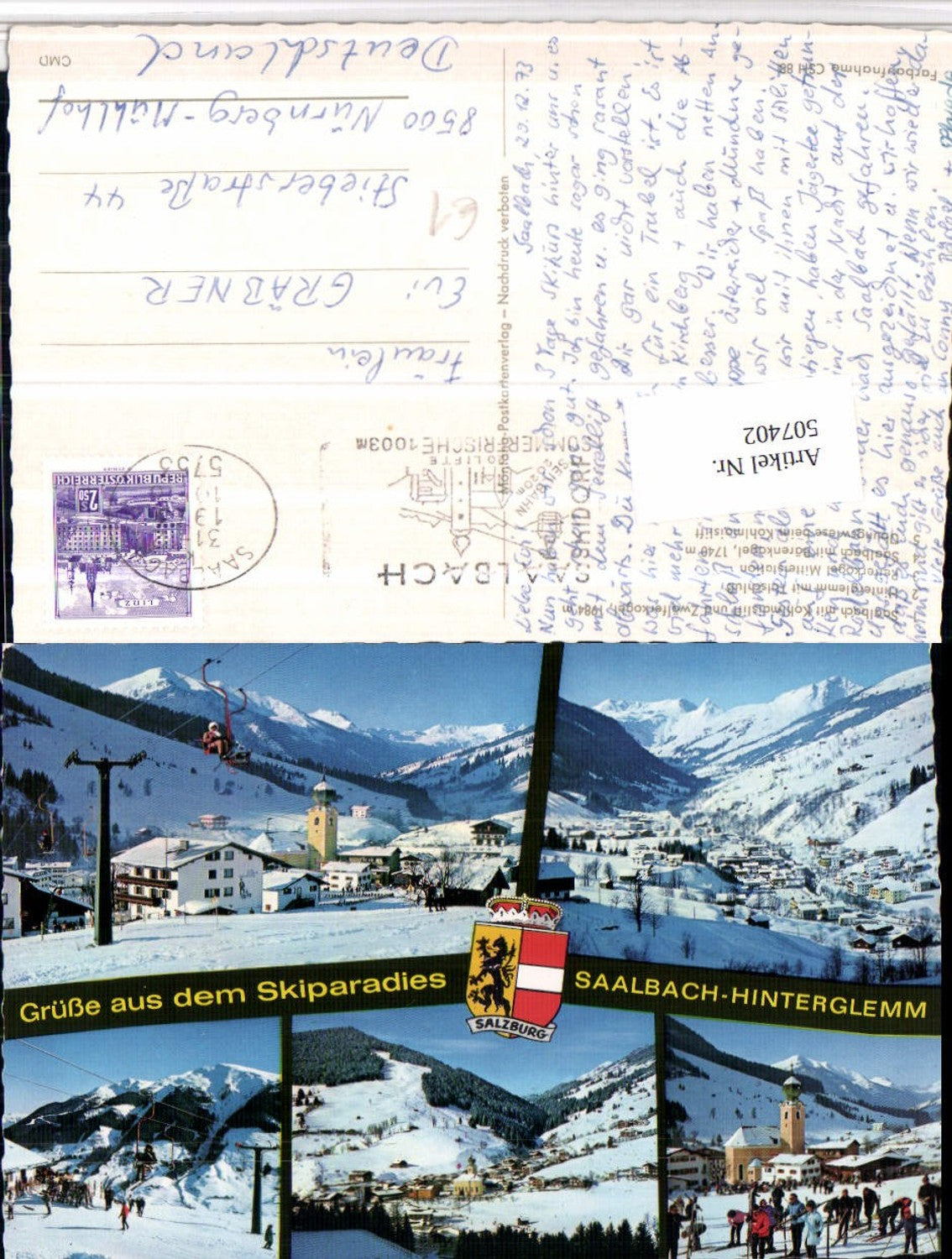 507402,Saalbach Hinterglemm Totale Sessellift Winterbilder Mehrbildkarte