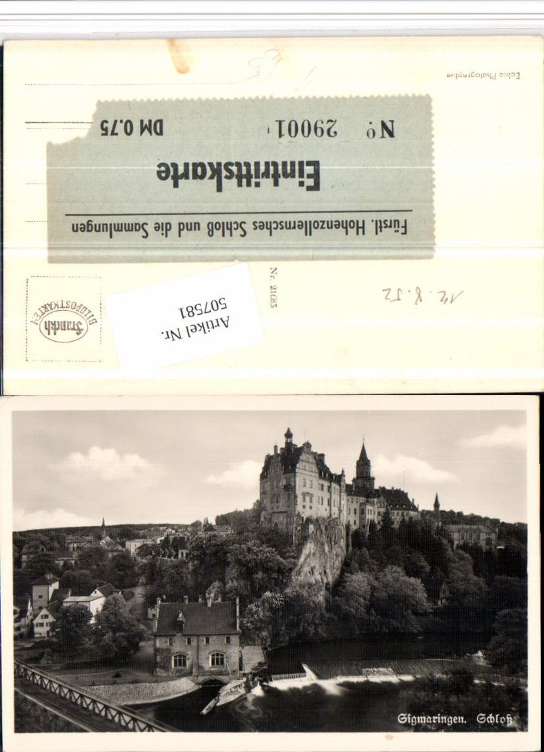 507581,Sigmaringen Schloss Wehr aufgeklebte Eintrittskarte