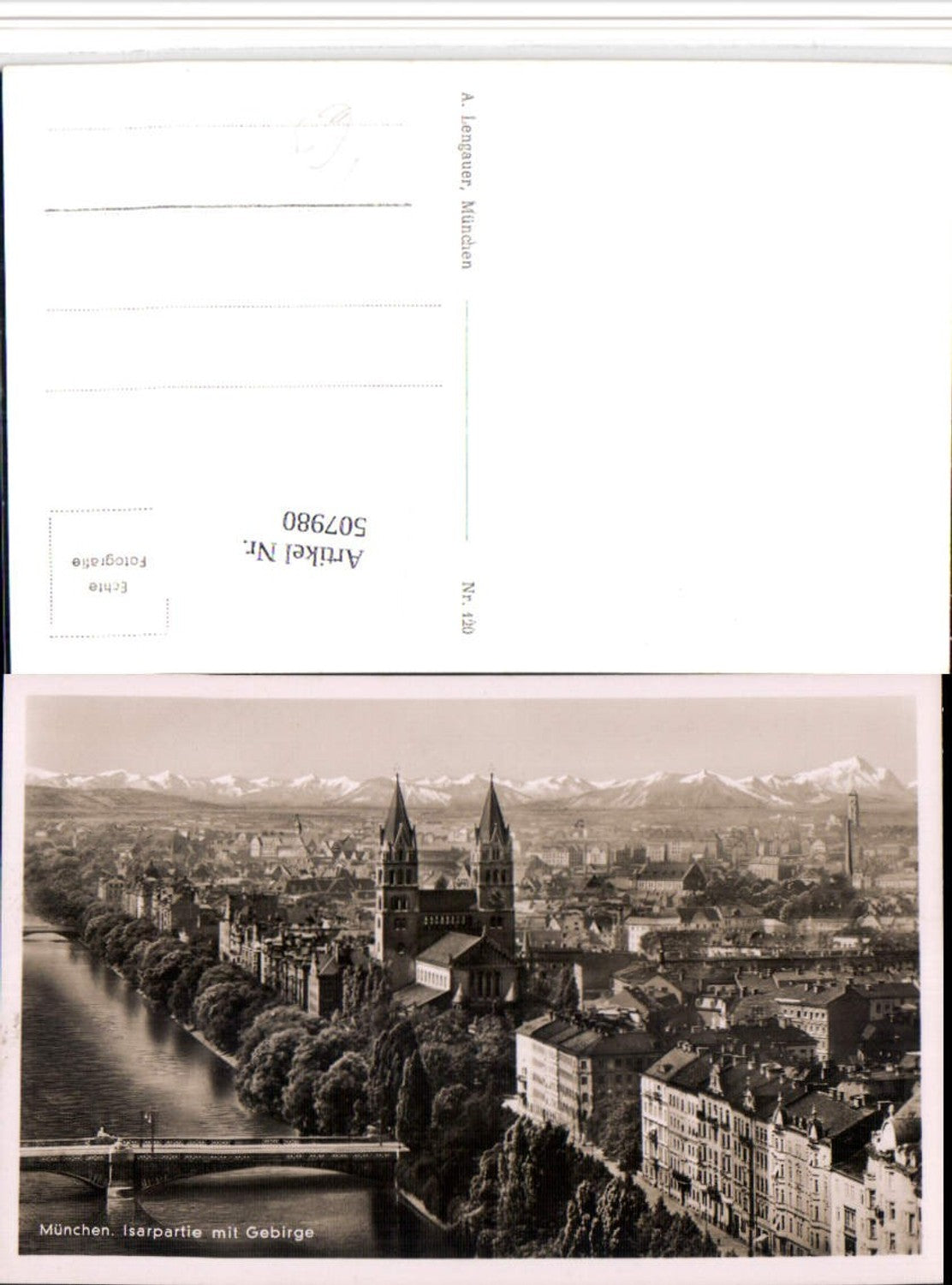 507980,München Teilansicht Isarpartie Kirche Bergkulisse pub A. Lengauer 120