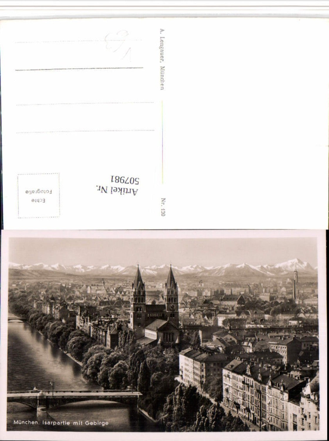 507981,München Teilansicht Isarpartie Kirche Bergkulisse pub A. Lengauer 120