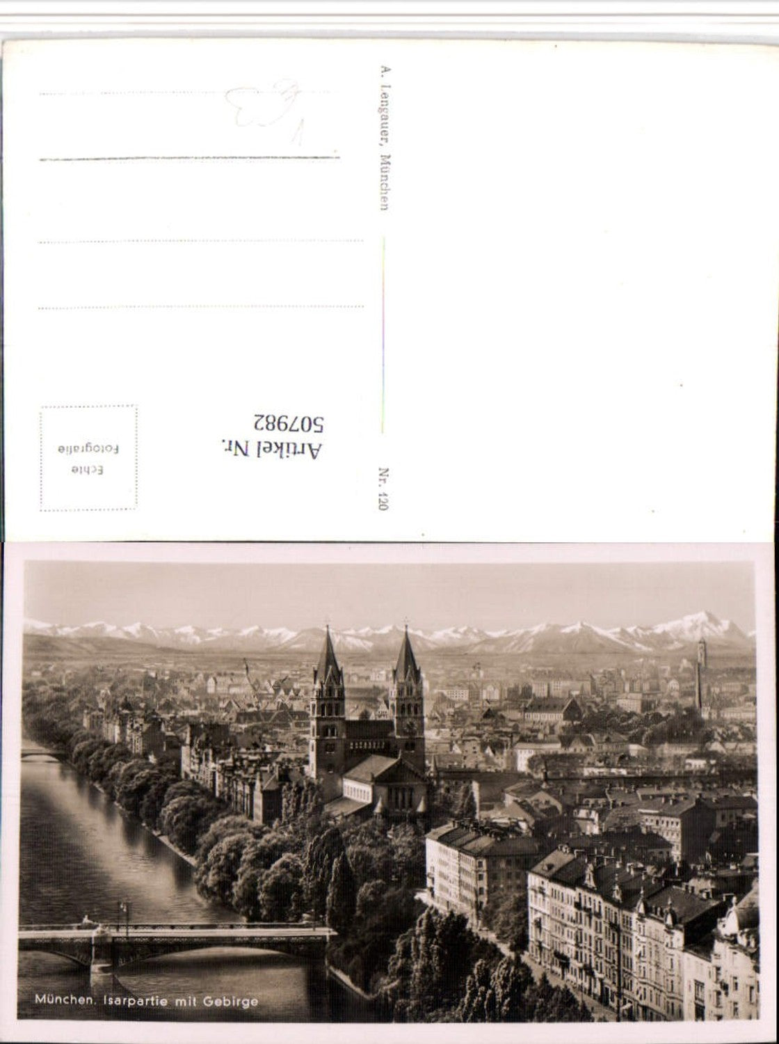 507982,München Teilansicht Isarpartie Kirche Bergkulisse pub A. Lengauer 120