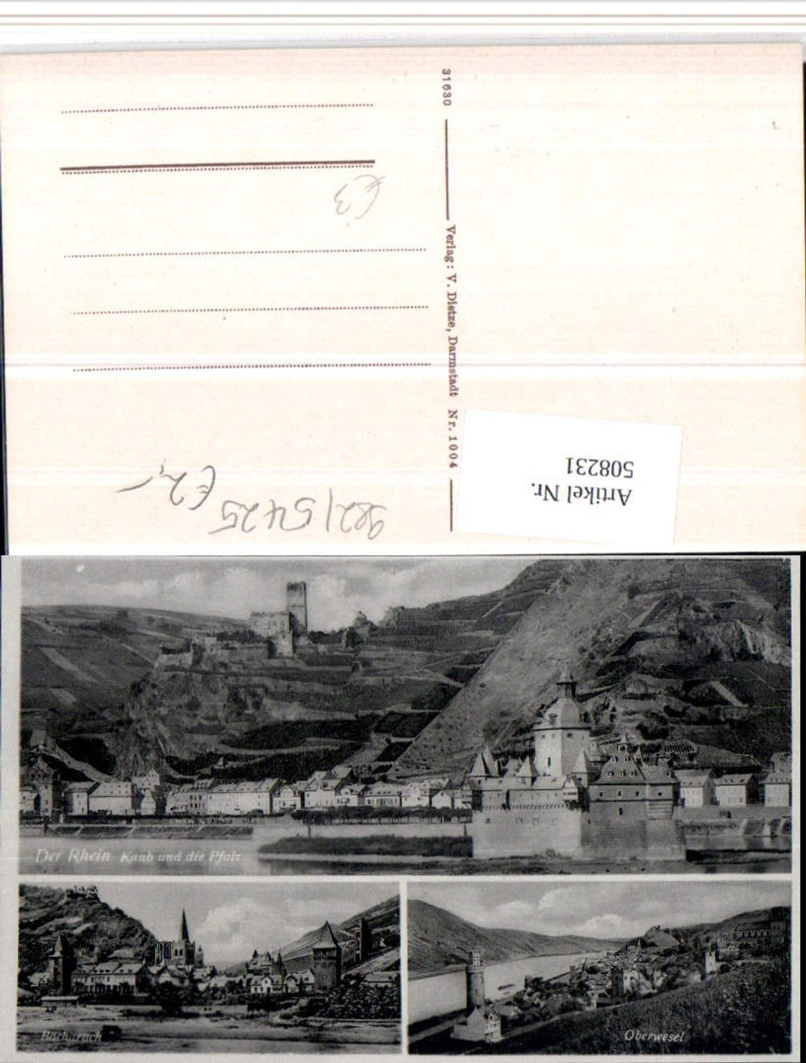 508231,Kaub am Rhein Bacharach Oberwesel Totale Burg Pfalz Mehrbildkarte