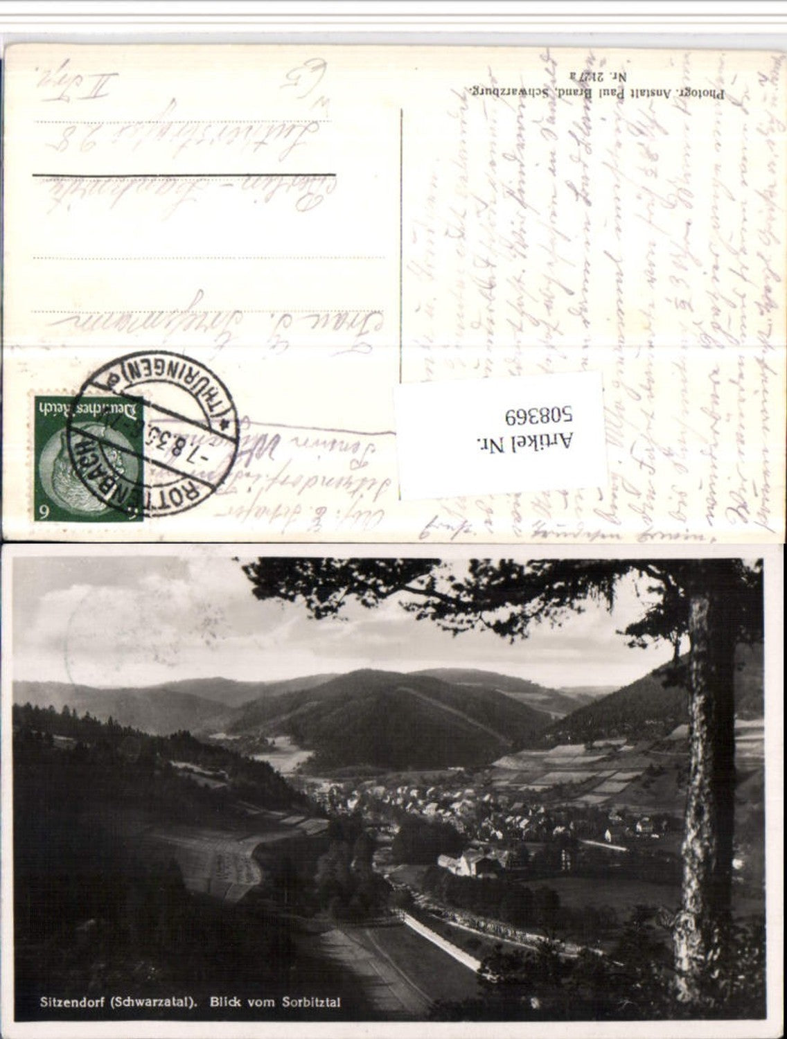 508369,Sitzendorf im Schwarzatal b. Schwarzburg Totale vom Sorbitztal