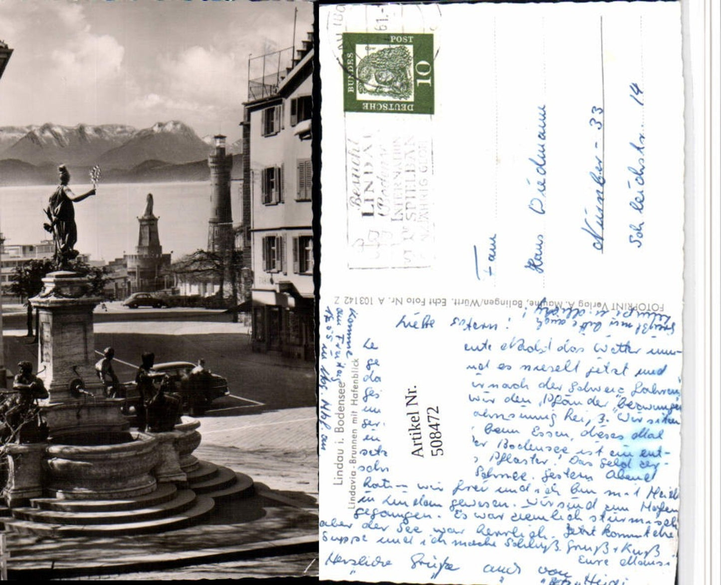 508472,Lindau im Bodensee Lindavia-Brunnen m. Hafenblick Leuchtturm