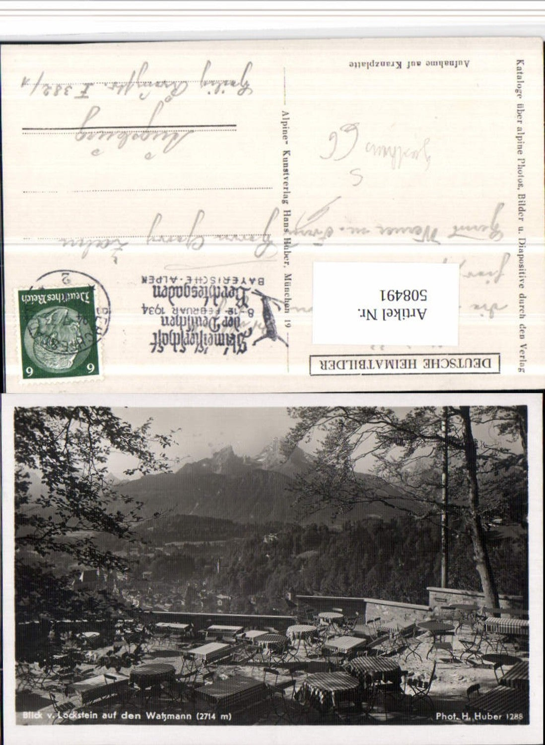 508491,Gasthaus Lockstein b. Berchtesgaden Terrasse Skimeisterschaft 1934 Stempel