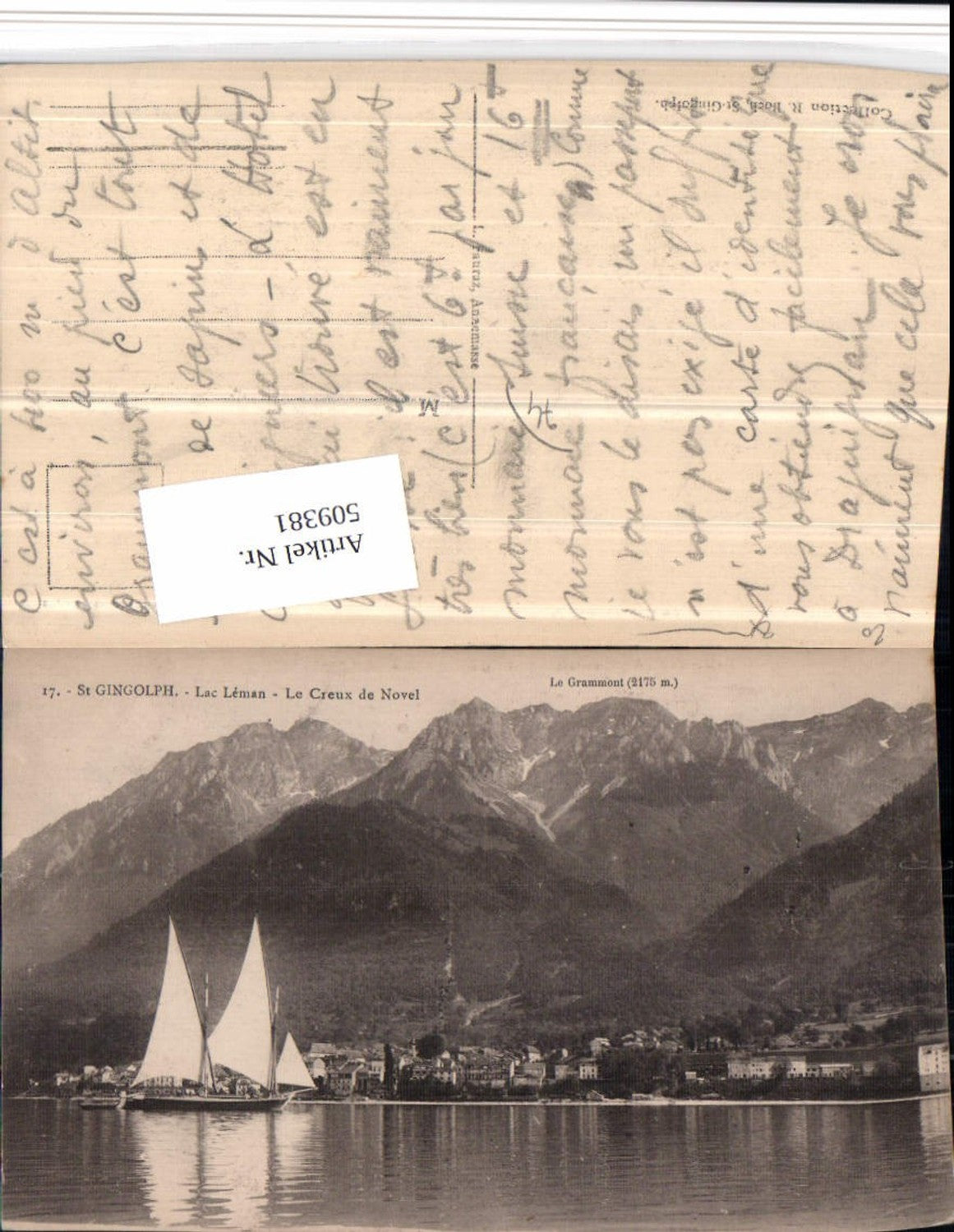 509381,Rhone-Alpes Hatue-Savoie St Gingolph Totale Segelboot Bergkulisse