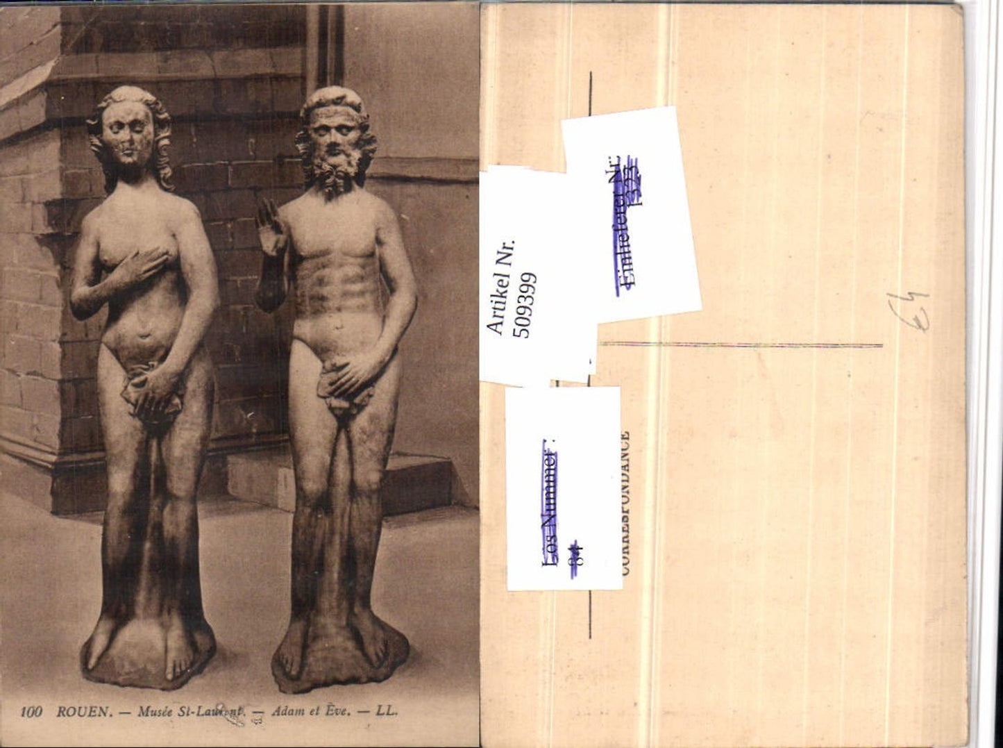 509399,Rouen Musee St-Laurent Adam et Eve Eva Statuen