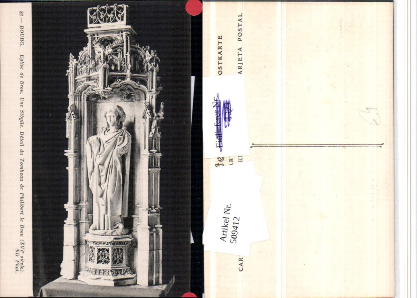 509412,Bourg Eglise de Brou Sibylle Tombeau Philibert Statue