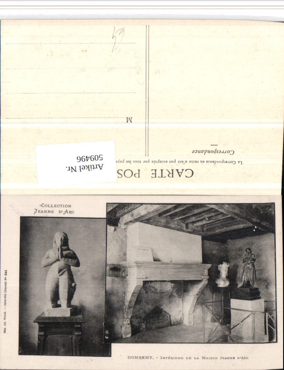 509496,Domremy Maison Jeanne d'Arc Statue Kamin Mehrbildkarte