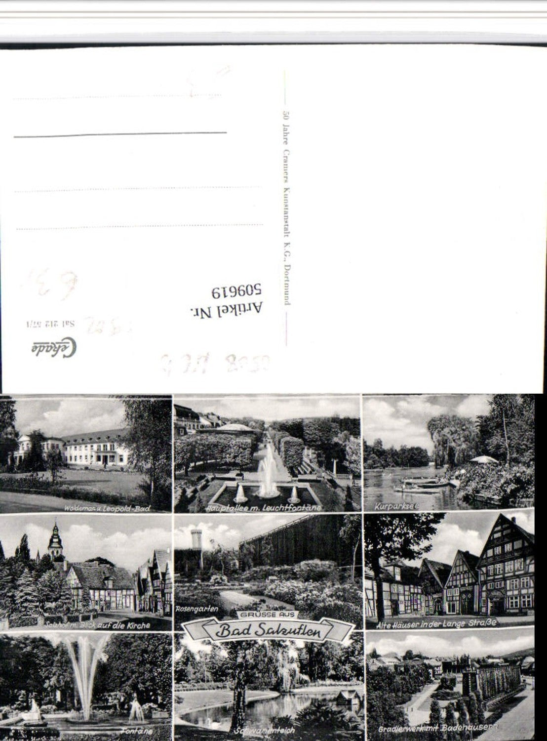 509619,Bad Salzuflen Rosengarten Kirche Fontäne Gradierwerk Mehrbildkarte
