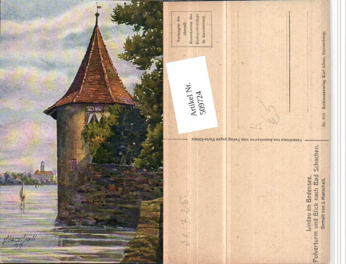 509724,Künstler AK J. Marschall Lindau im Bodensee Pulverturm Turm
