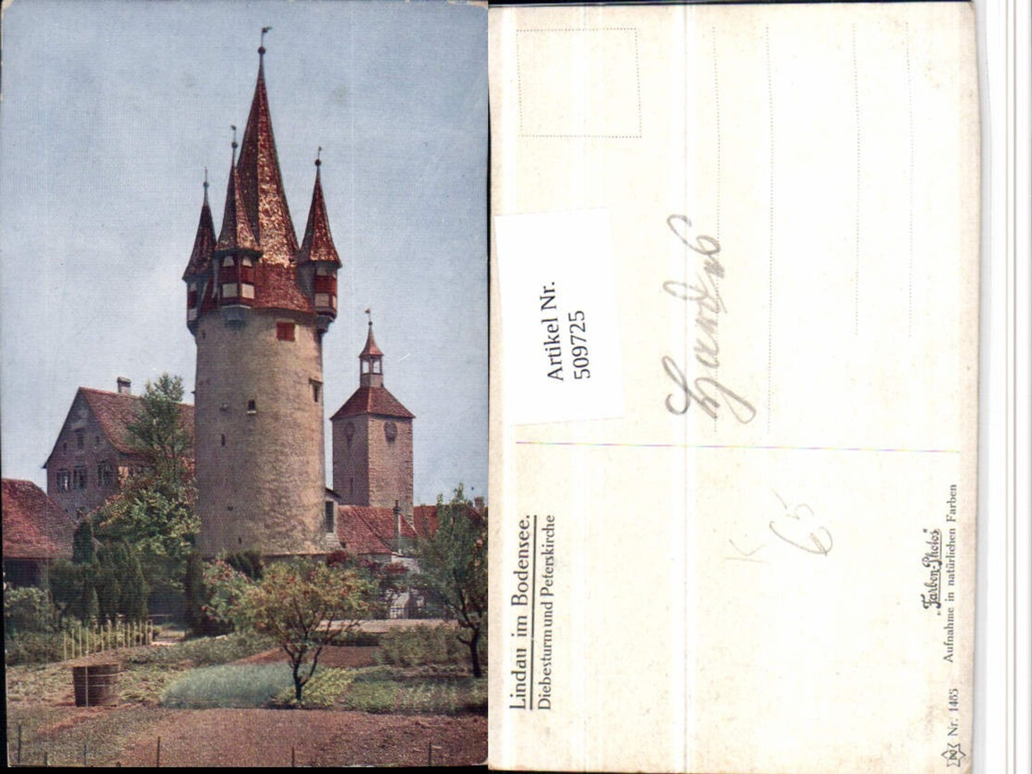 509725,Künstler AK Lindau im Bodensee Diebesturm u. Peterskirche