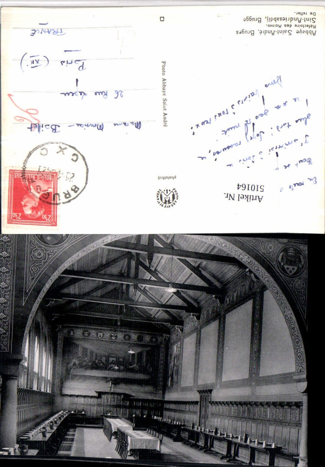 510164,Belgium Bruges Brügge Abbaye Saint-Andre Refectoire Moines Innenansicht