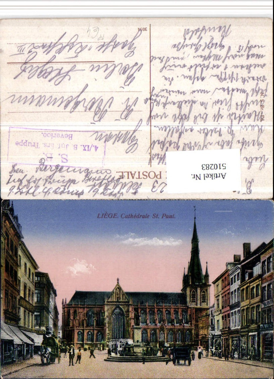 510283,Belgium Liege Lüttich Cathedrale St. Paul Kirche Feldpost Inf. Ers. Beverloo