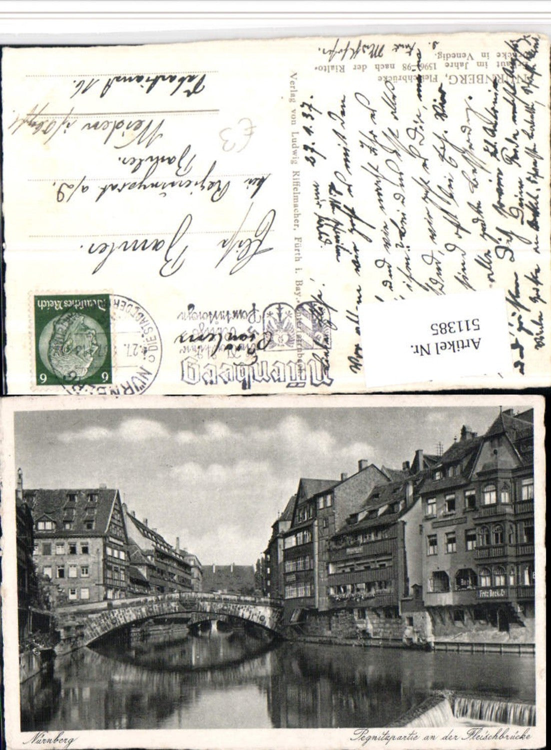 511385,Nürnberg Pegnitzpartie an d. Fleischbrücke Brücke Kanal
