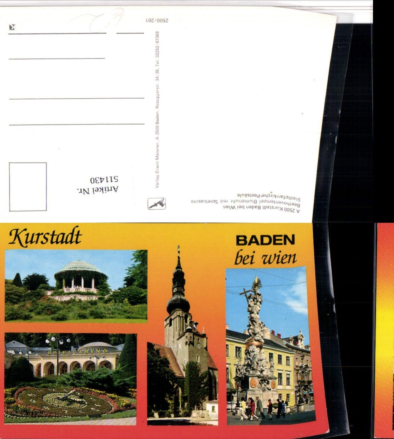 511430,Baden b. Wien Beethoven-Tempel Blumenuhr Casino Mehrbildkarte