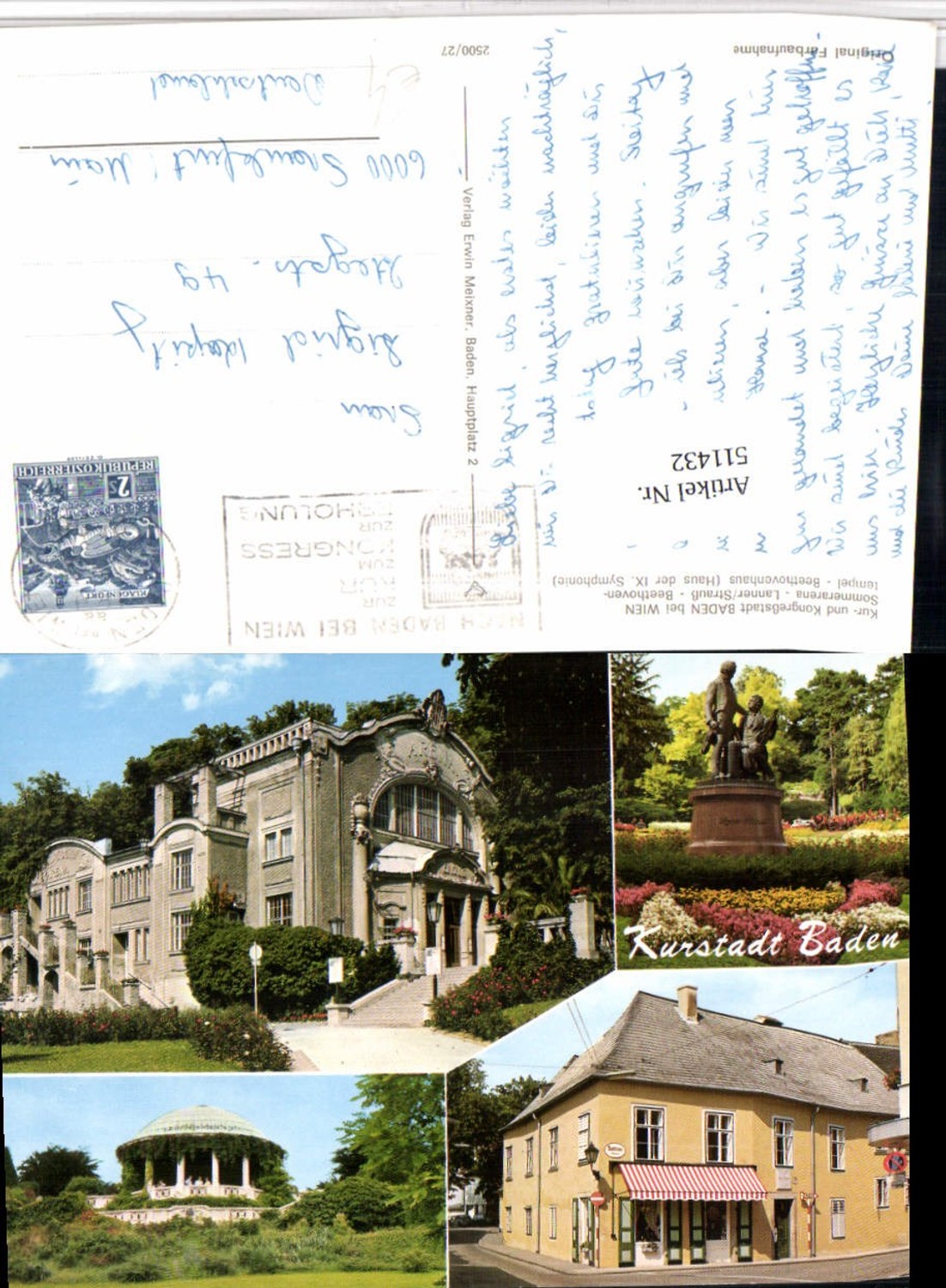 511432,Baden b. Wien Sommerarena Beethoven-Tempel Haus Mehrbildkarte