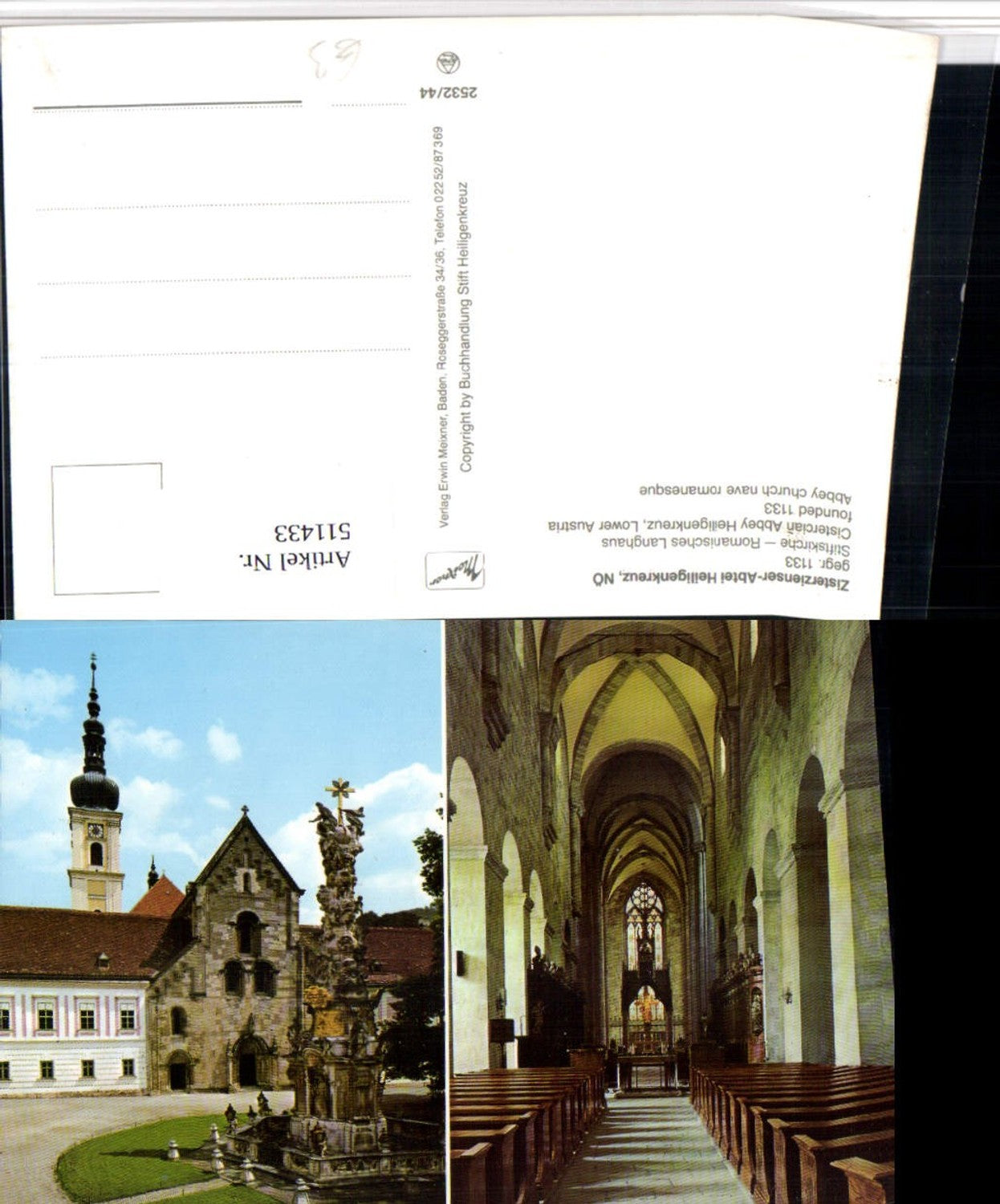 511433,Abtei Stift Heiligenkreuz Kirche Pestsäule Mehrbildkarte