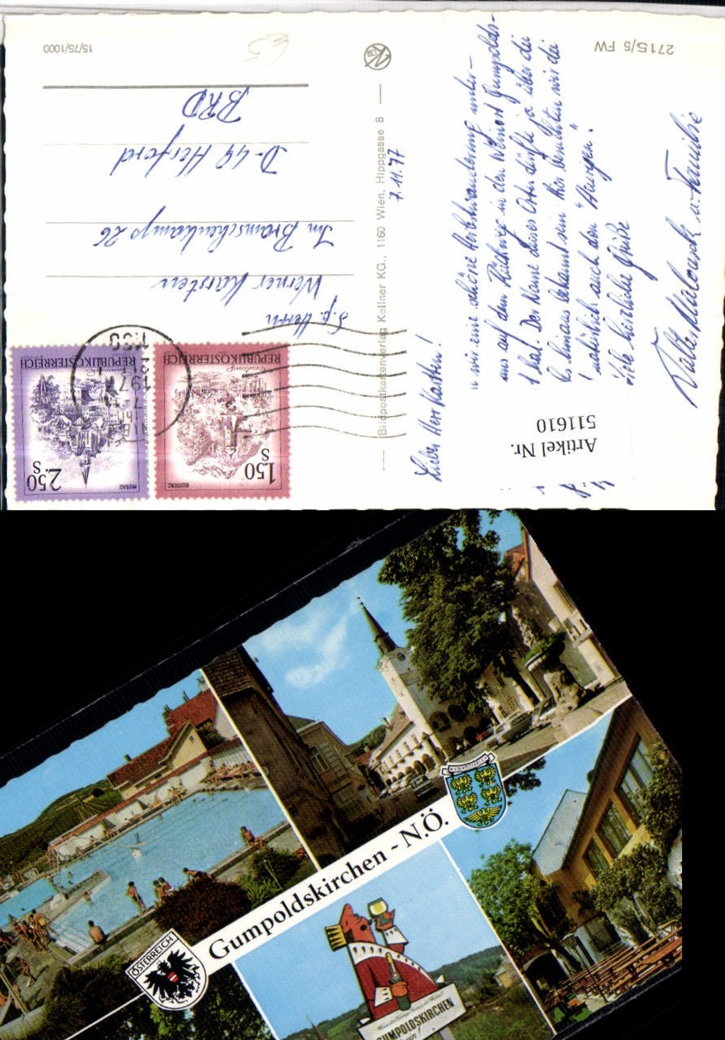 511610,Gumpoldskirchen Freibad Kirche Rathaus Mehrbildkarte