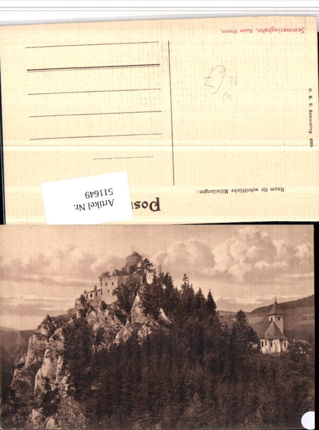 511649,Semmeringbahn Ruine Klamm Kirche b. Breitenstein