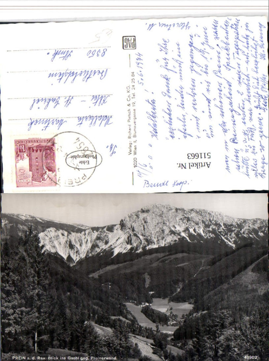 511663,Prein an d. Rax Blick ins Gsohl geg. Preinerwand Bergkulisse