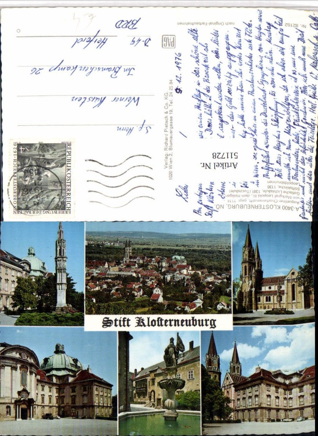 511728,Klosterneuburg Totale Stift Säule Mehrbildkarte