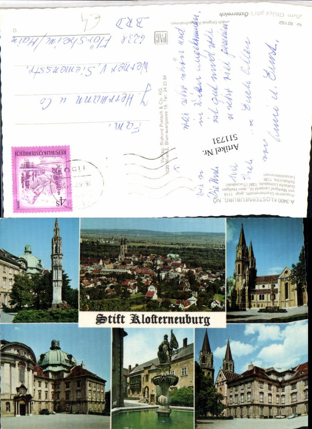 511731,Klosterneuburg Totale Stift Säule Brunnen Mehrbildkarte