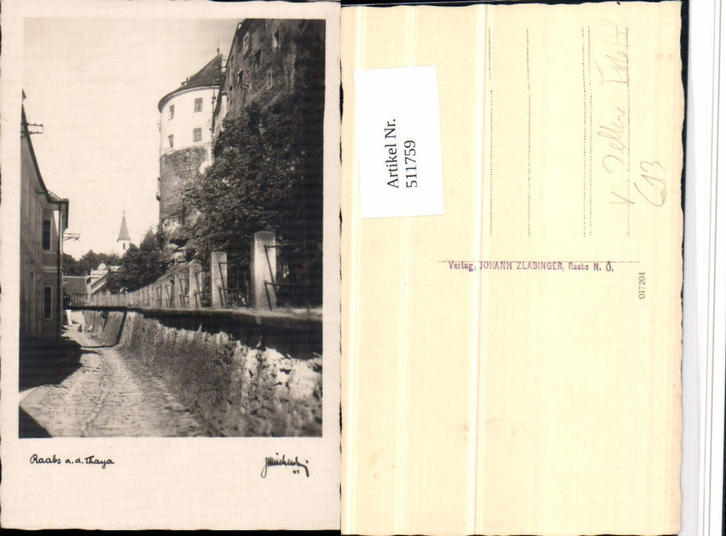 511759, Rare photo postcard Raabs an der Thaya, motif: pub, Johann Zlabinger