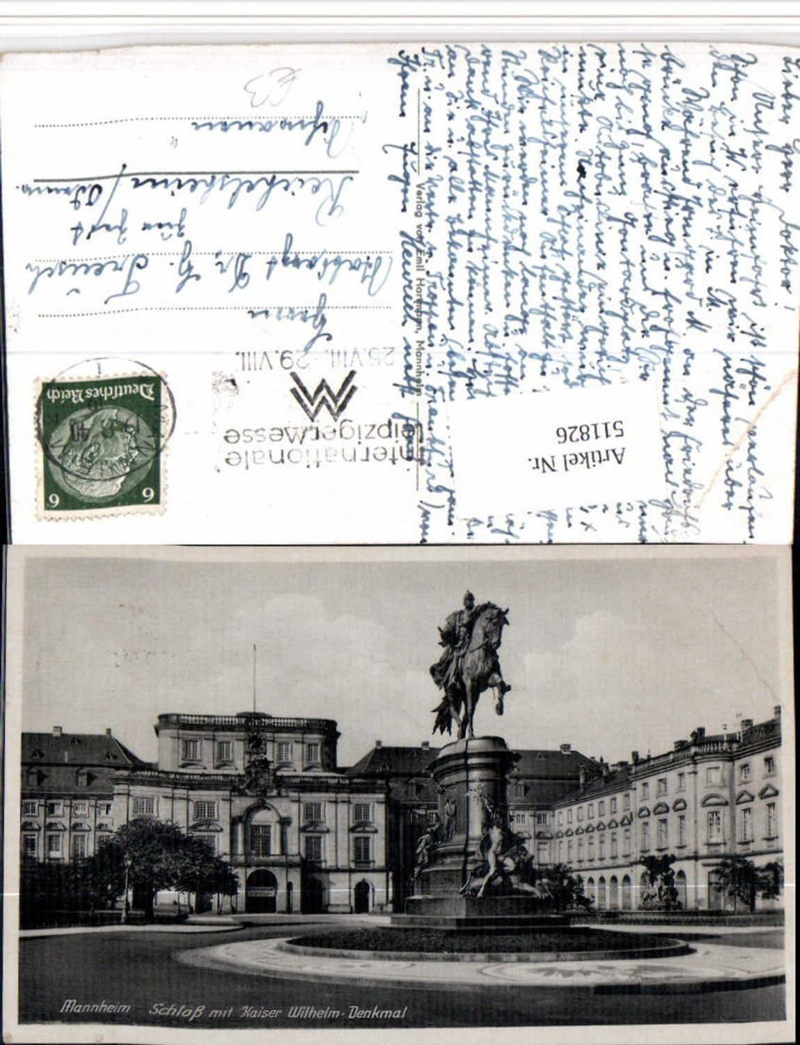 511826, Mannheim Palace with Kaiser Wilhelm Monument Statue