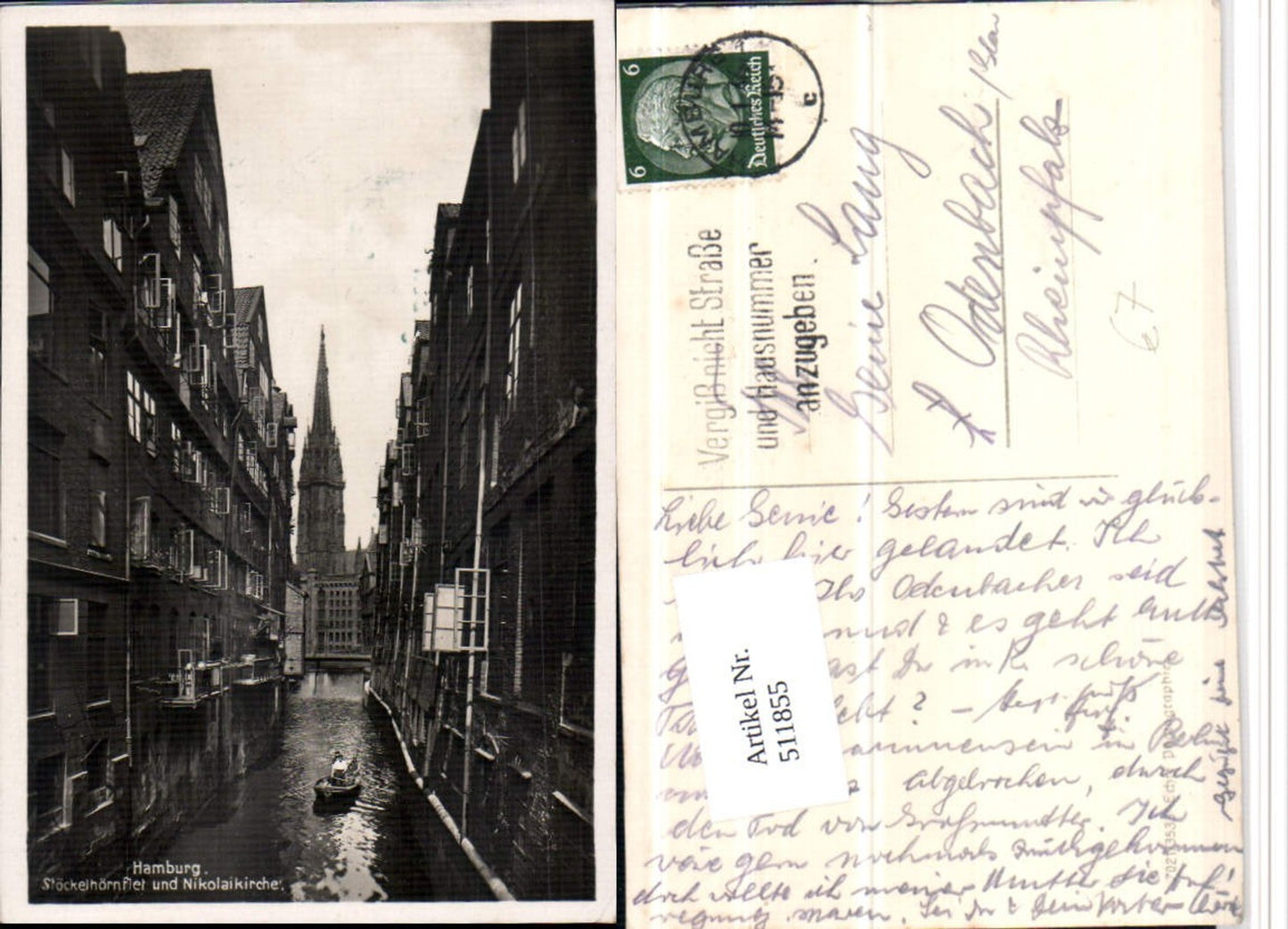 511855,Hamburg Stöckelhörnflet Kanal u. Nikolaikirche Kirche