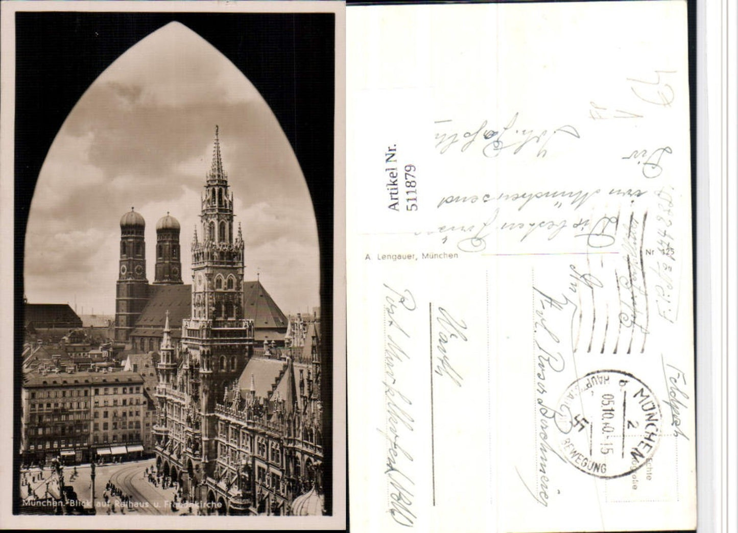 511879,München Rathaus u. Frauenkirche pub A. Lengauer 125 Feldpost Nr. 17423D