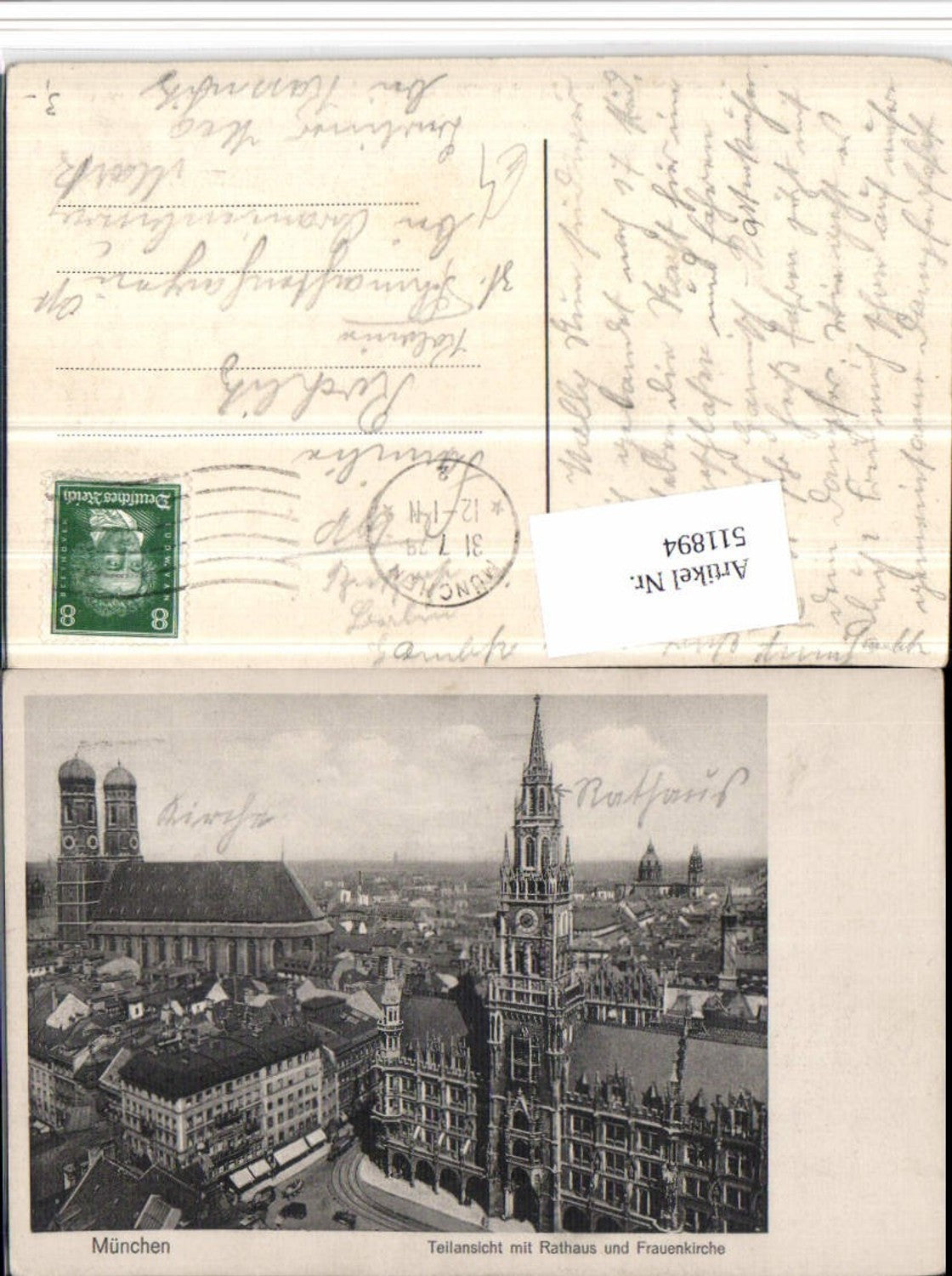 511894,München Teilansicht m. Rathaus u. Frauenkirche Kirche